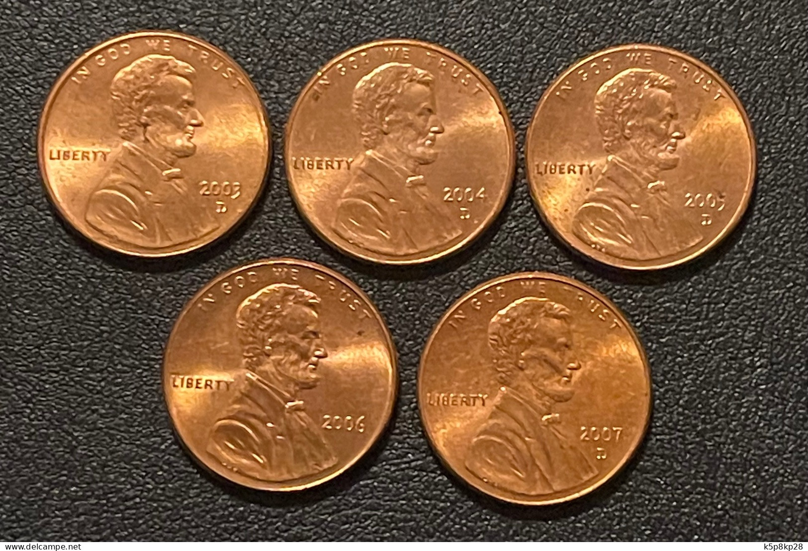 US One Cents Coins, Years 2003,2004,2005,2006,2007, Almost Uncirculated - Autres & Non Classés
