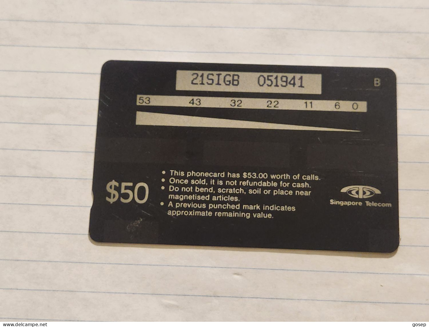 SINGAPORE-(21SIGB)-FEAST-(91)(21SIGB-051941)($50)(1/1/1992)-used Card+1card Prepiad Free - Singapour