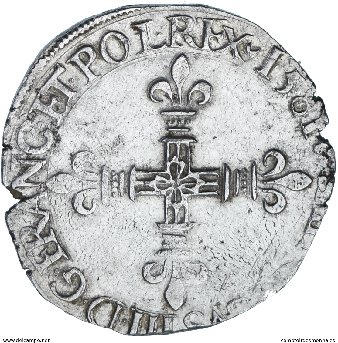 France, Henri III, 1/4 Ecu Croix De Face, 1581, La Rochelle, Argent, TTB+ - 1574-1589 Enrique III