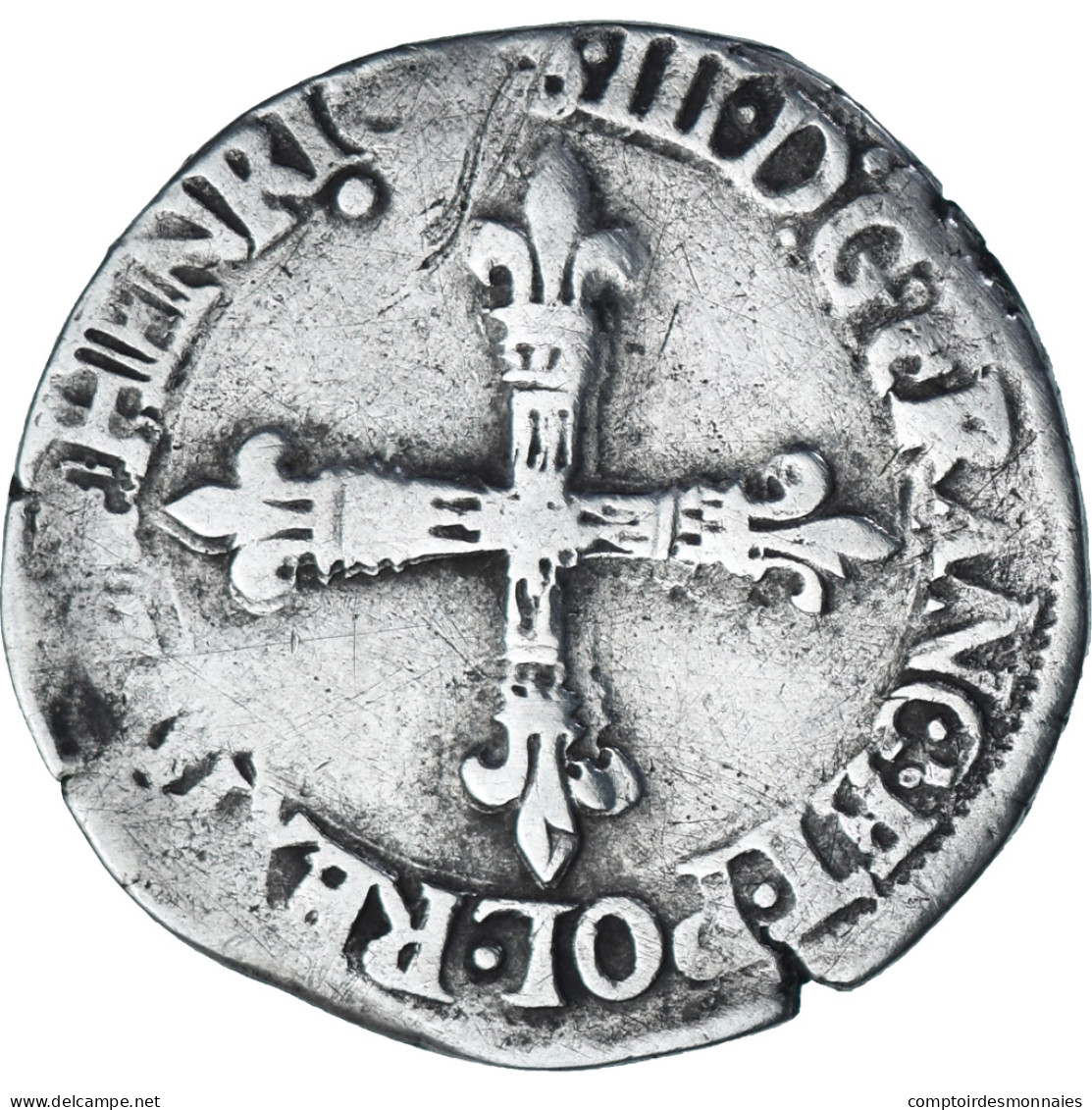 France, Henri III, 1/4 Ecu Croix De Face, 158[?], Nantes, Argent, TB+ - 1574-1589 Henri III