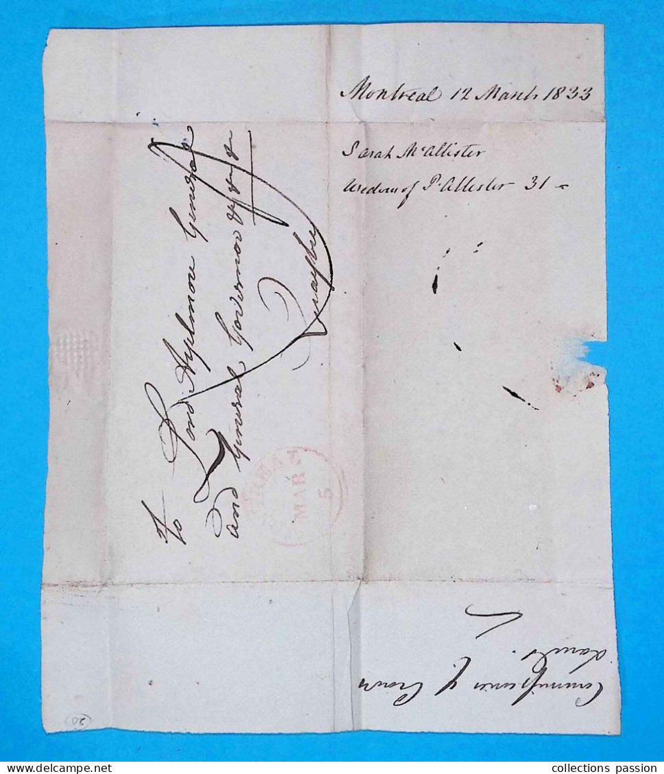 Lettre, Préphilatélie, Précurseurs XIX E Siècle, 1833, Canada, MONTREAL à Quaybec, 4 Scans - ...-1851 Prefilatelia