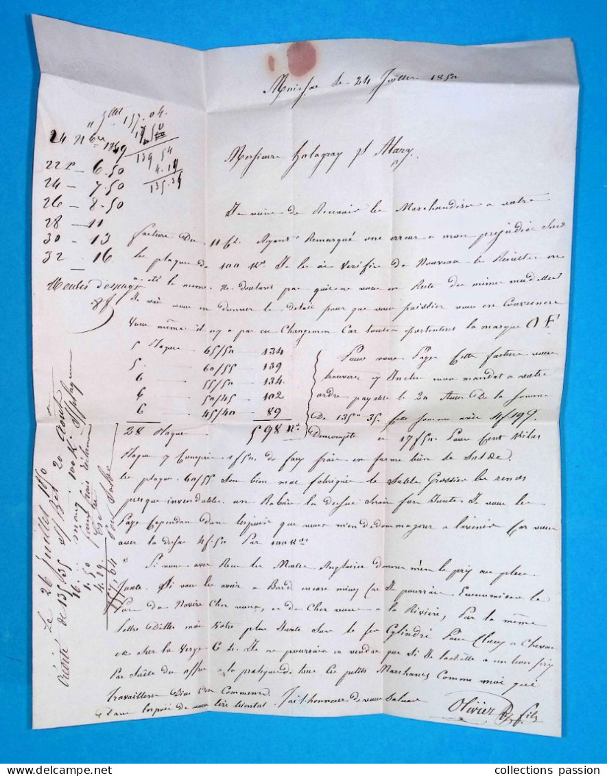 Lettre, 1850, MOISSAC, Tarn Et Garonne à Bordeaux, 25, 3 Scans - 1849-1850 Cérès