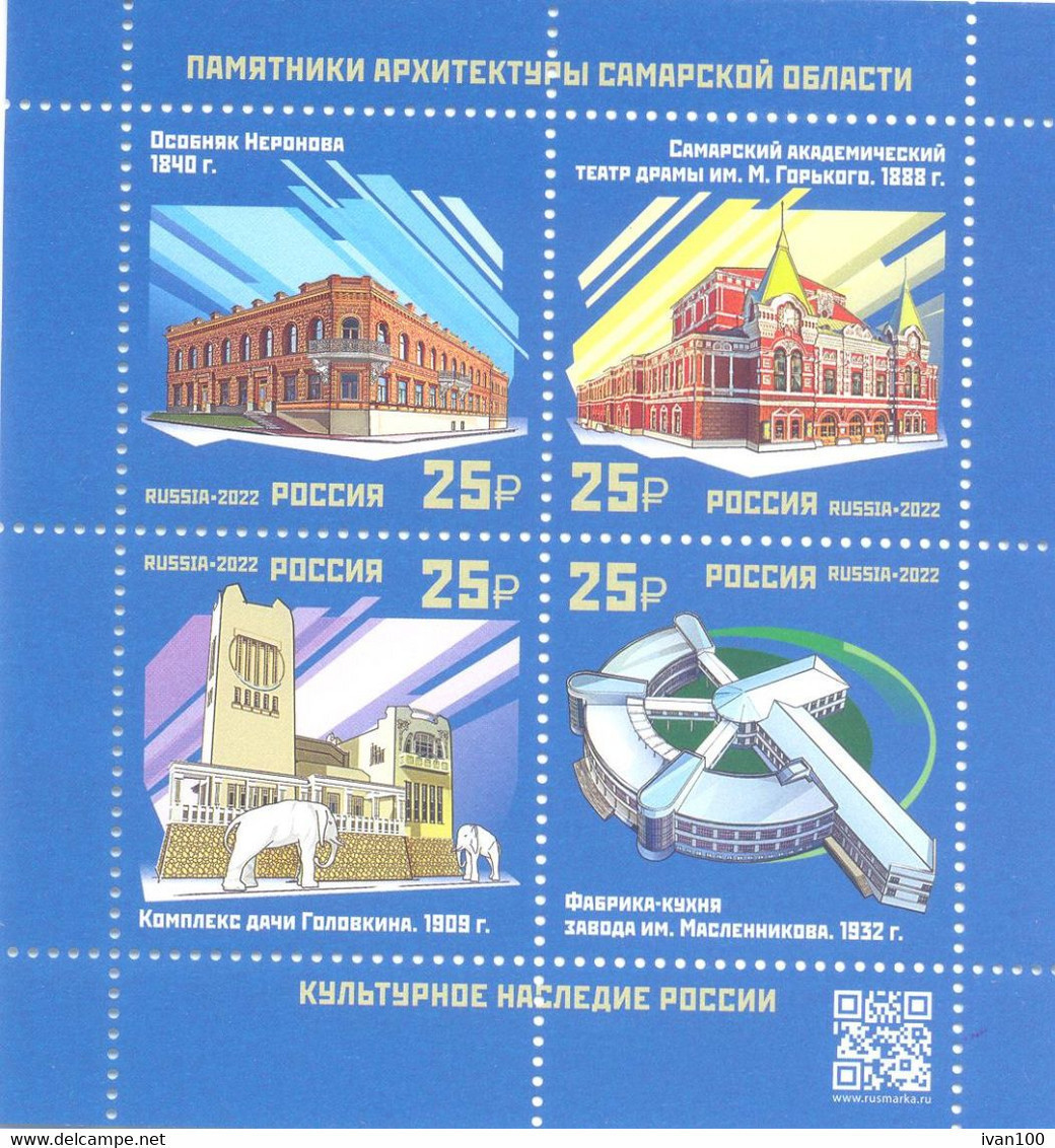 2022. Russia, Architecture Of Samara Region, S/s, Mint/** - Neufs