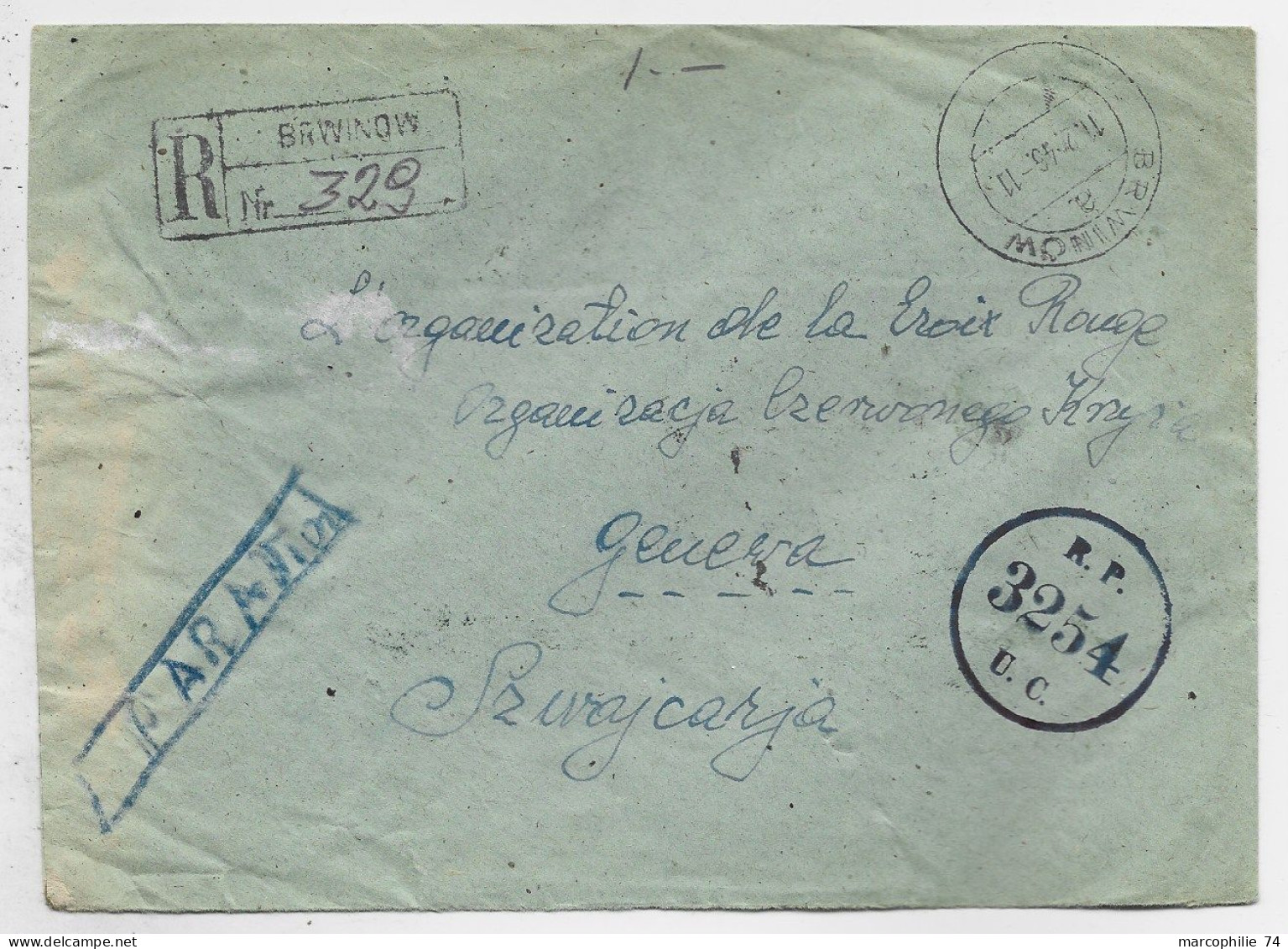 POLAND POLKA 8ZT X2 AU VERSO LETTRE COVER AVION REC BRWINOW 1946 TO HELVETIA - Lettres & Documents