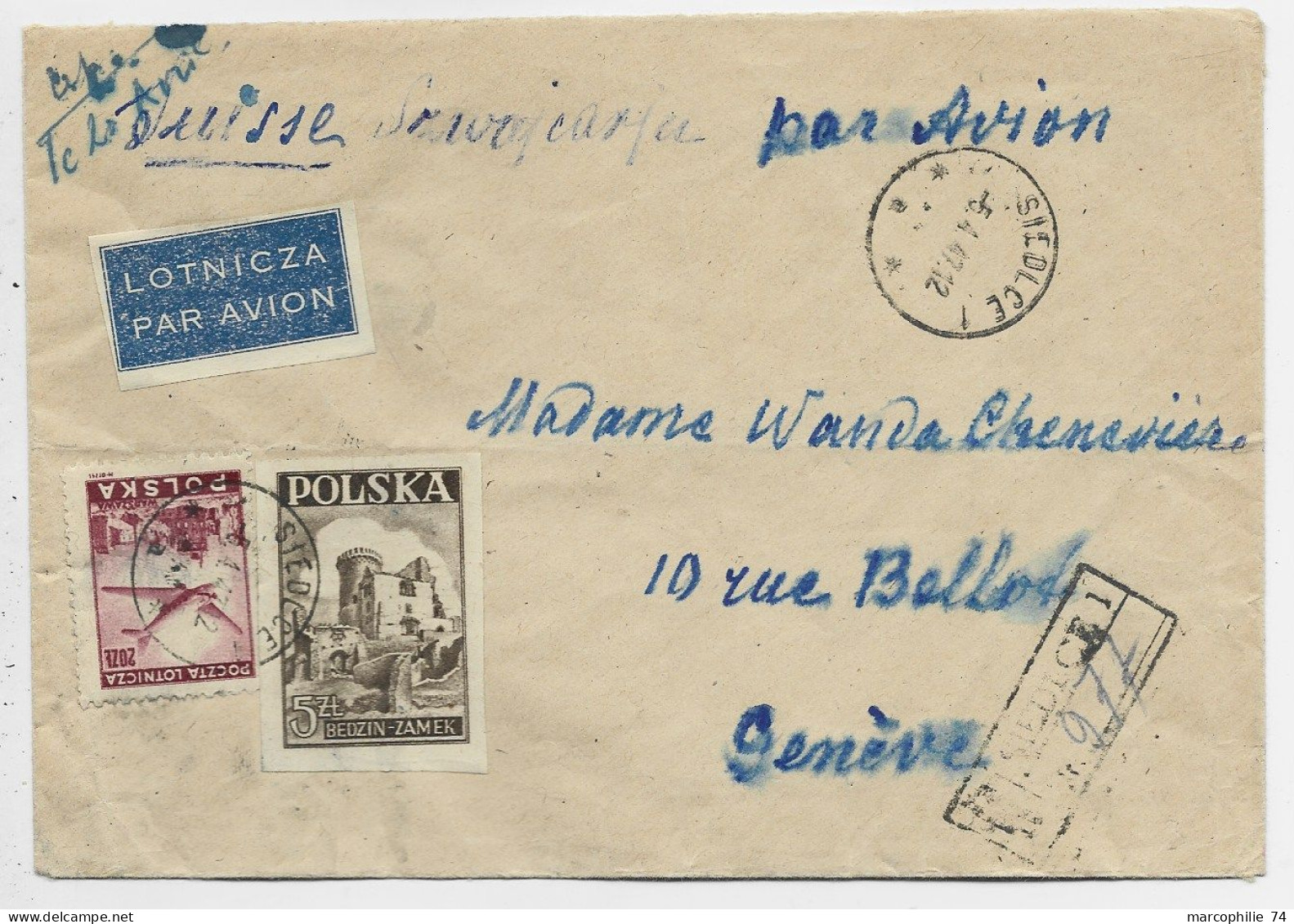 POLAND POLSKA  LETTRE COVER REC AVION SIEDLCE 1 5.4.1947 TO HELVETIA SUISSE - Brieven En Documenten