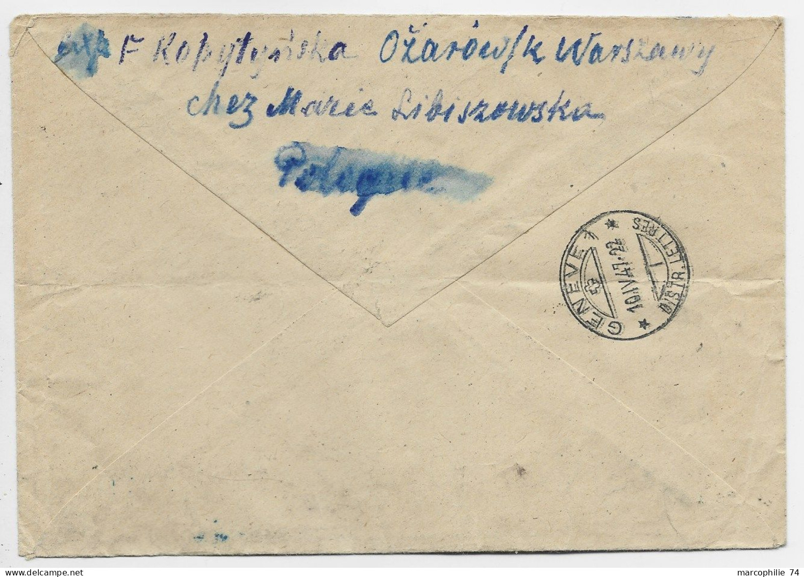 POLAND POLSKA  LETTRE COVER REC AVION SIEDLCE 1 5.4.1947 TO HELVETIA SUISSE - Brieven En Documenten