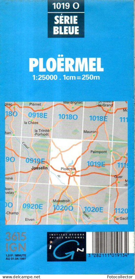 Carte IGN Ploermel (56) édition 1987 - Topographical Maps