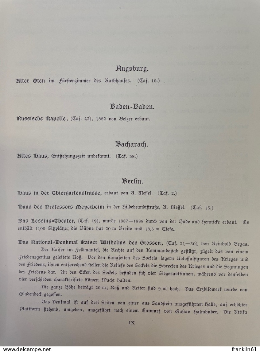 Meisterwerke Der Baukunst Und Des Kunstgewerbes Und Ihre Schöpfer Deutschland. 1.Band. - Architectuur