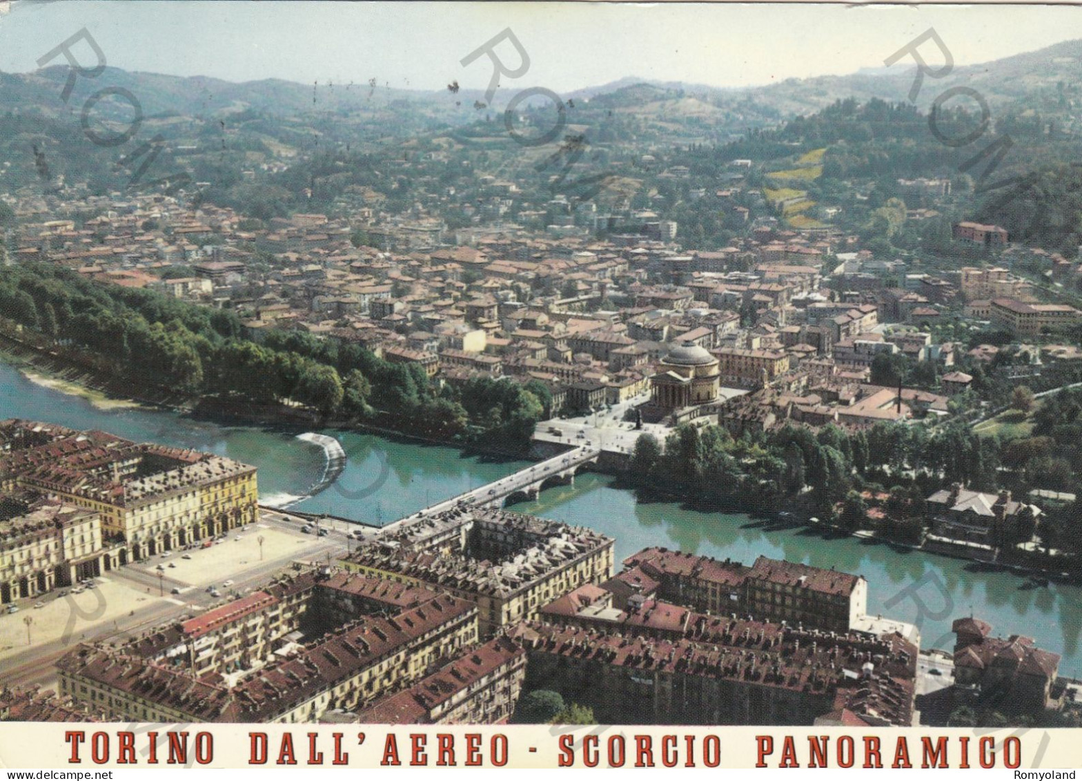 CARTOLINA  TORINO,PIEMONTE-DALL'AEREO-SCORCIO PANORAMICO-MEMORIA,CULTURA,IMPERO ROMANO,BELLA ITALIA,VIAGGIATA 1967 - Multi-vues, Vues Panoramiques