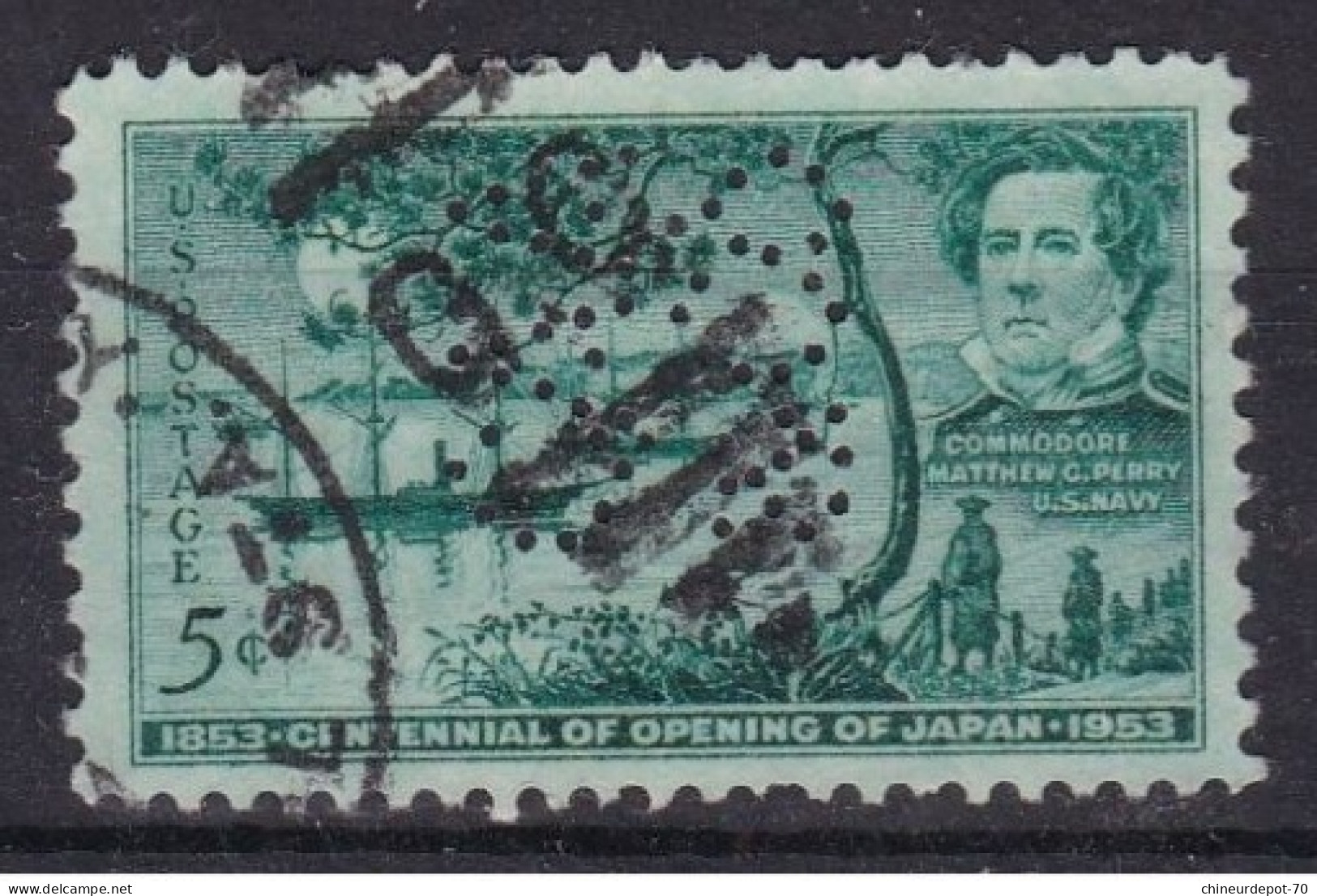 ETATS UNIS US USA AMERIQUE Perforés Commodore Perry Japon 1953 - Perfins