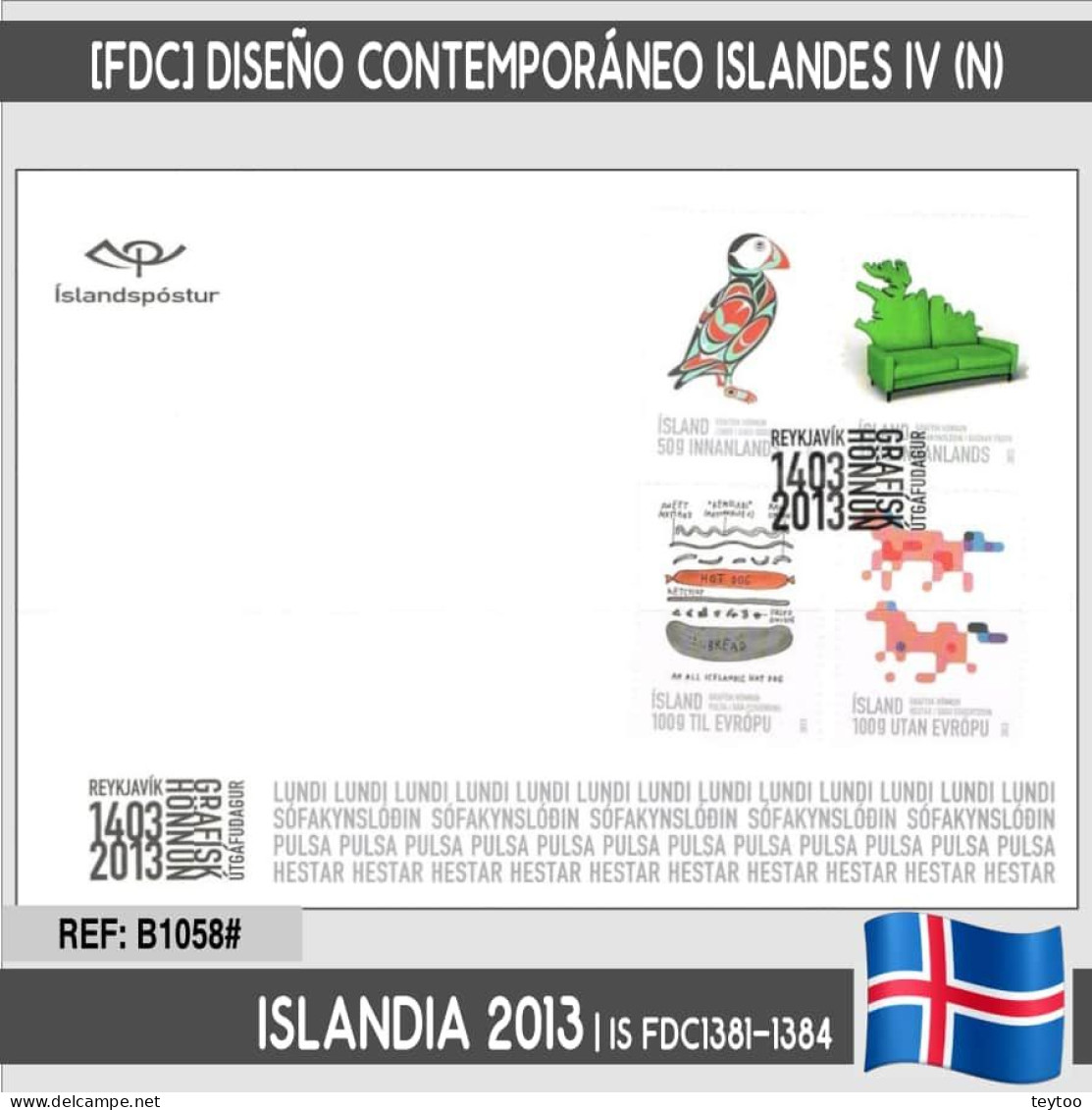 B1058# Islandia 2013 [FDC] Serie Diseño Gráfico Islandés Contemporáneo IV (N) - FDC
