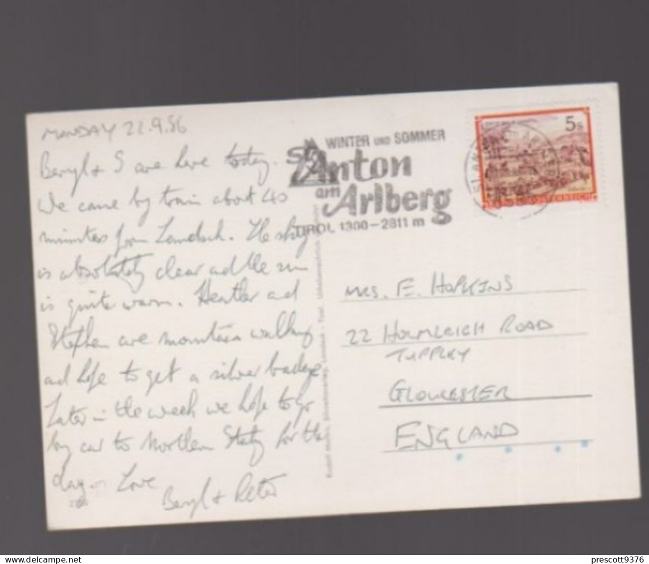 St Anton Am Arlborg, Tirol, Austria -  Used Postcard - Stamped - St. Anton Am Arlberg