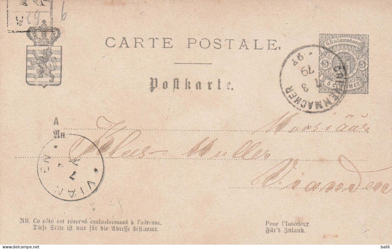 Luxembourg Entier Postal Callenmacher 1879 - Entiers Postaux