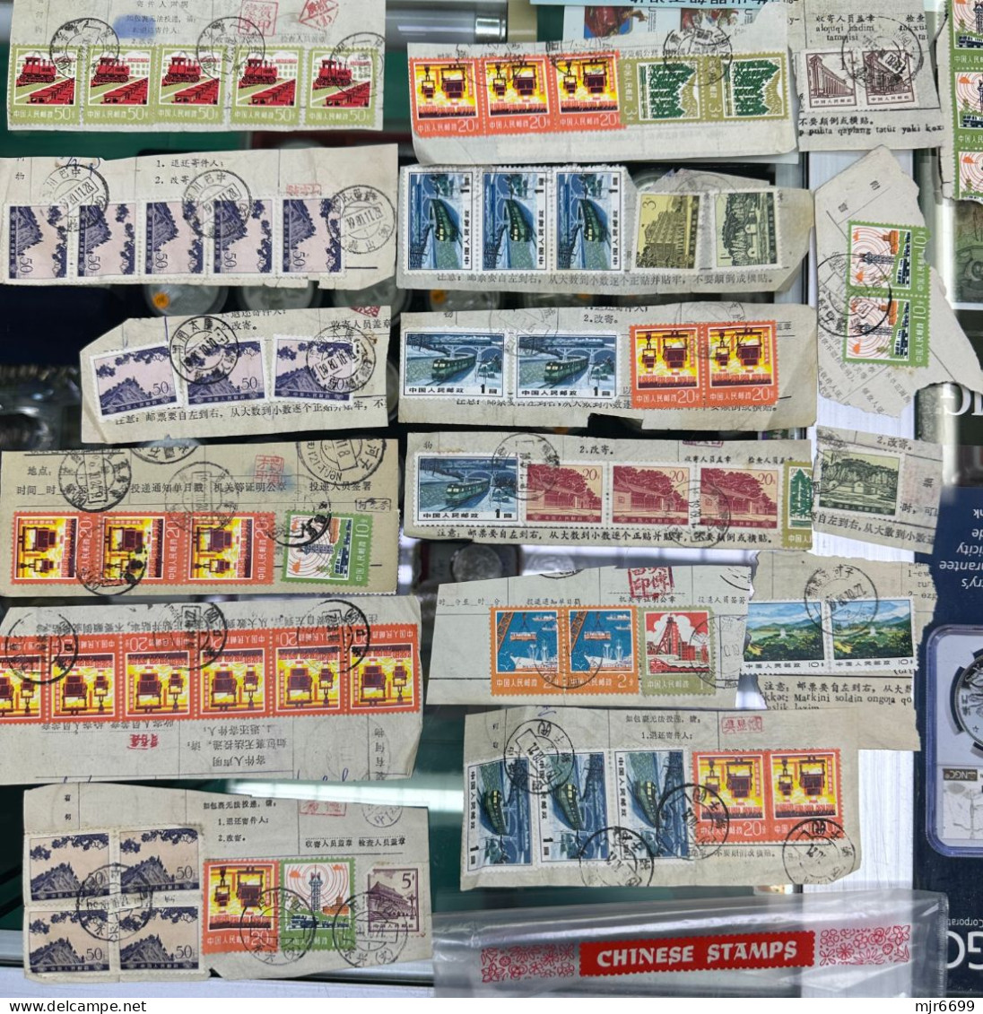 CHINA LOT OF 10 BAGS, STAMPS USED ON REMITANCE OR OTHER TYPE OF RECEIPTS, SOME GOOD VALUES AND GOOD CANCELATIONS - Lots & Serien