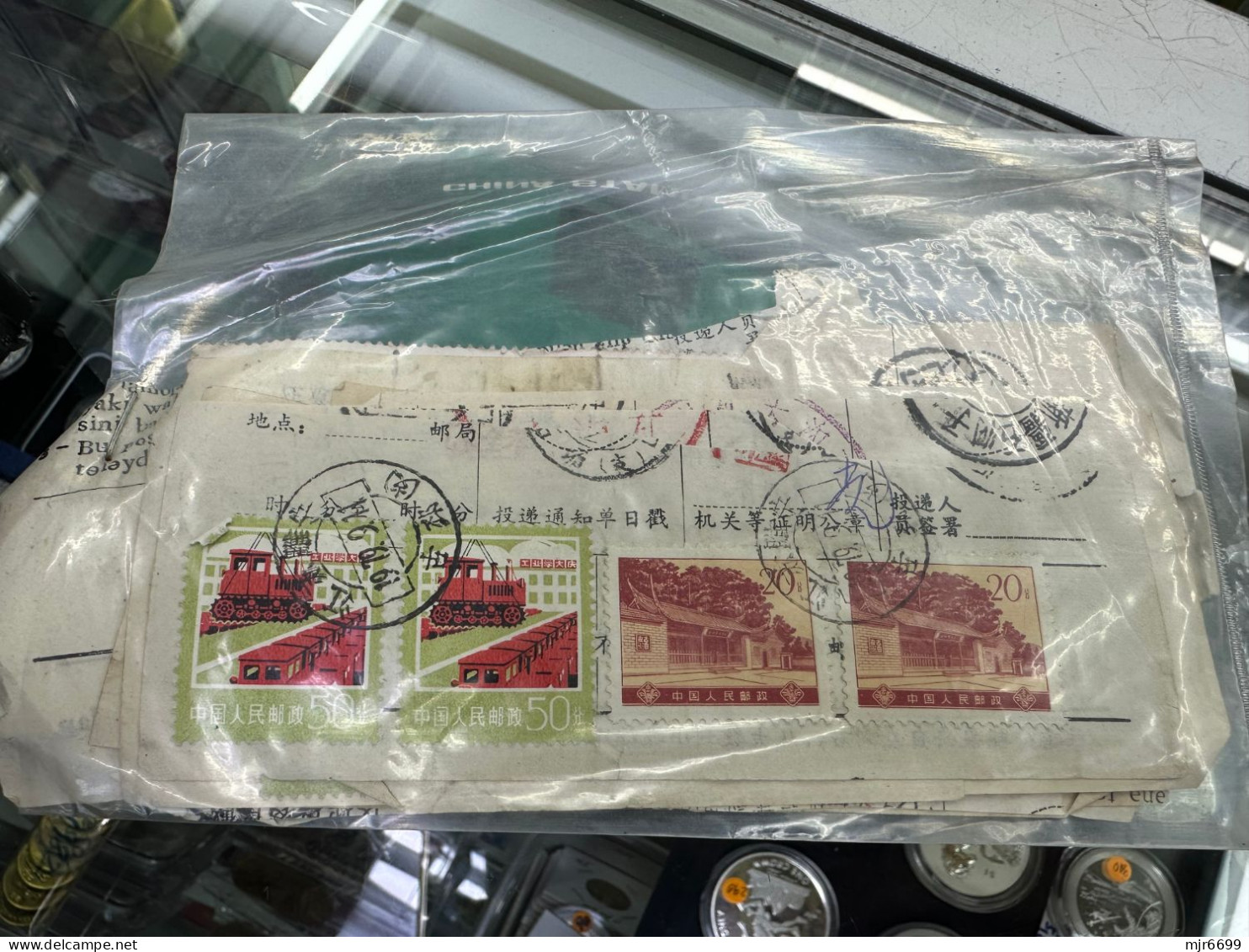 CHINA LOT OF 10 BAGS, STAMPS USED ON REMITANCE OR OTHER TYPE OF RECEIPTS, SOME GOOD VALUES AND GOOD CANCELATIONS - Verzamelingen & Reeksen