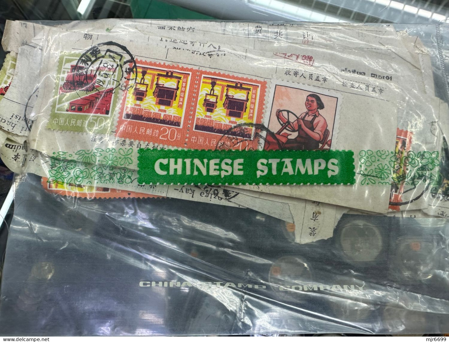 CHINA LOT OF 10 BAGS, STAMPS USED ON REMITANCE OR OTHER TYPE OF RECEIPTS, SOME GOOD VALUES AND GOOD CANCELATIONS