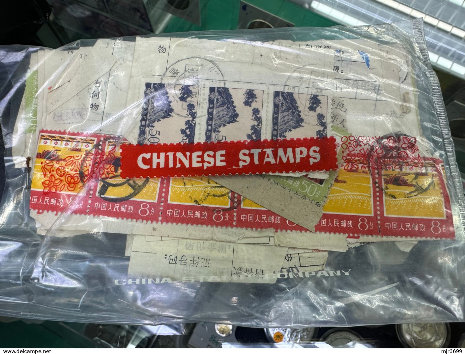 CHINA LOT OF 10 BAGS, STAMPS USED ON REMITANCE OR OTHER TYPE OF RECEIPTS, SOME GOOD VALUES AND GOOD CANCELATIONS