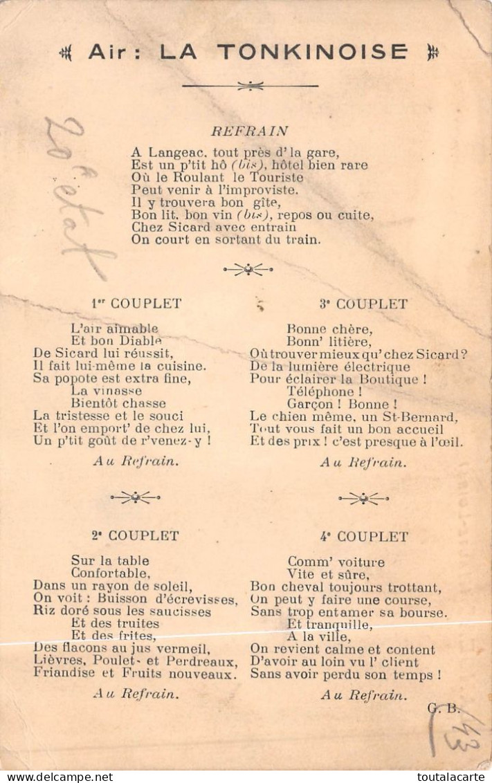 CPA 43 LANGEAC HOTEL DE LA GARE EUGENE SICARD  Voir Description Et Voir Le Dos Chanson Adaptée Pour L’hôtel Sicard - Langeac