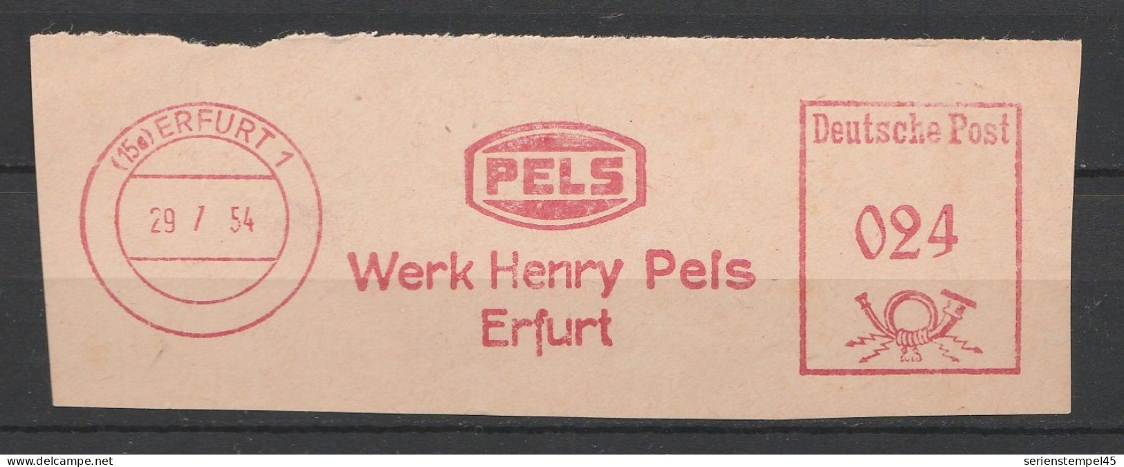 DDE Briefstück Mit Freistempel Erfurt 1954 Rot Werk Henry Pels Erfurt - Franking Machines (EMA)