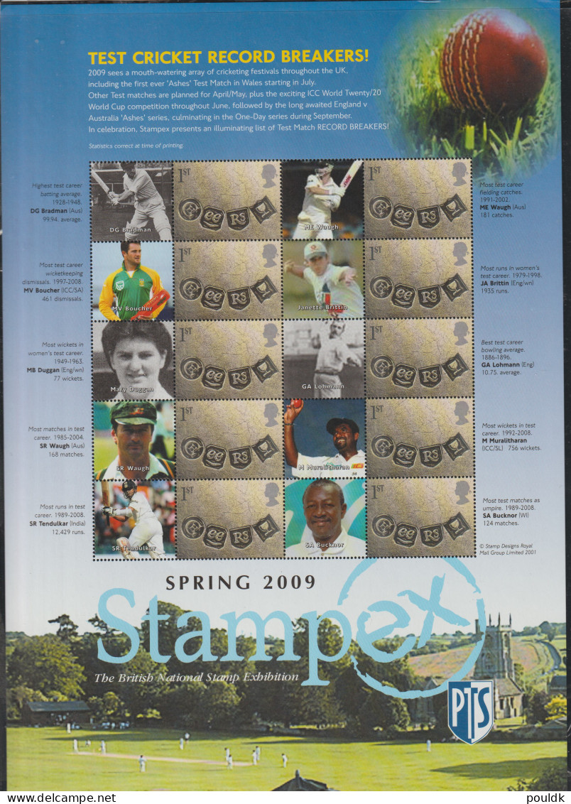Great Britain 2009 Test Cricket Smilers Sheet MNH/**. Postal Weight 0,2 Kg. Please Read Sales Conditions Under Image - Smilers Sheets