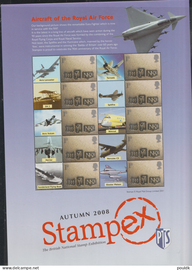 Great Britain 2008 RAF Aircrafts Stampex Autumn 2008 Smilers Sheet MNH/**. Postal Weight 0,2 Kg. Please Read  - Smilers Sheets