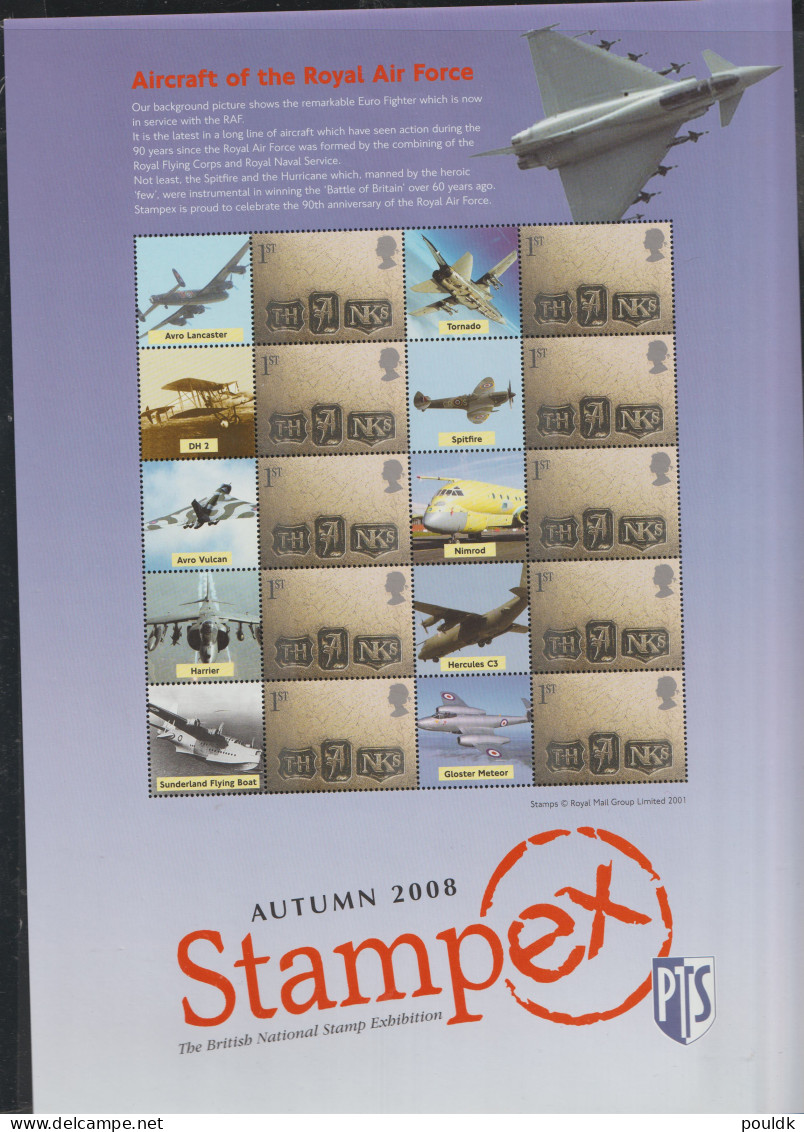 Great Britain 2008 RAF Aircrafts Stampex Autumn 2008 Smilers Sheet MNH/**. Postal Weight 0,2 Kg. Please Read  - Personalisierte Briefmarken