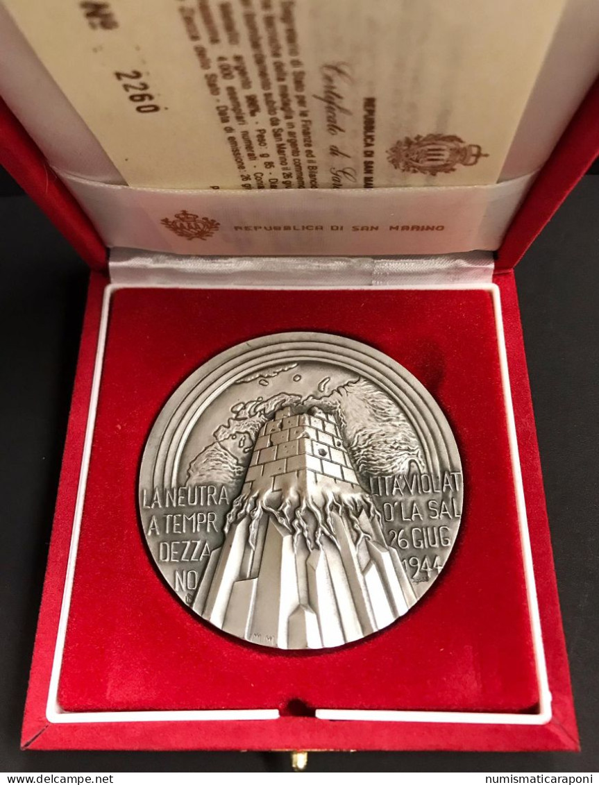 San Marino 1994 MEDAGLIA UFFICIALE IN ARGENTO DEL 50° ANNIVERSARIO DEL BOMBARDAMENTO SU SAN MARINO TIRATURA 4.000 - San Marino