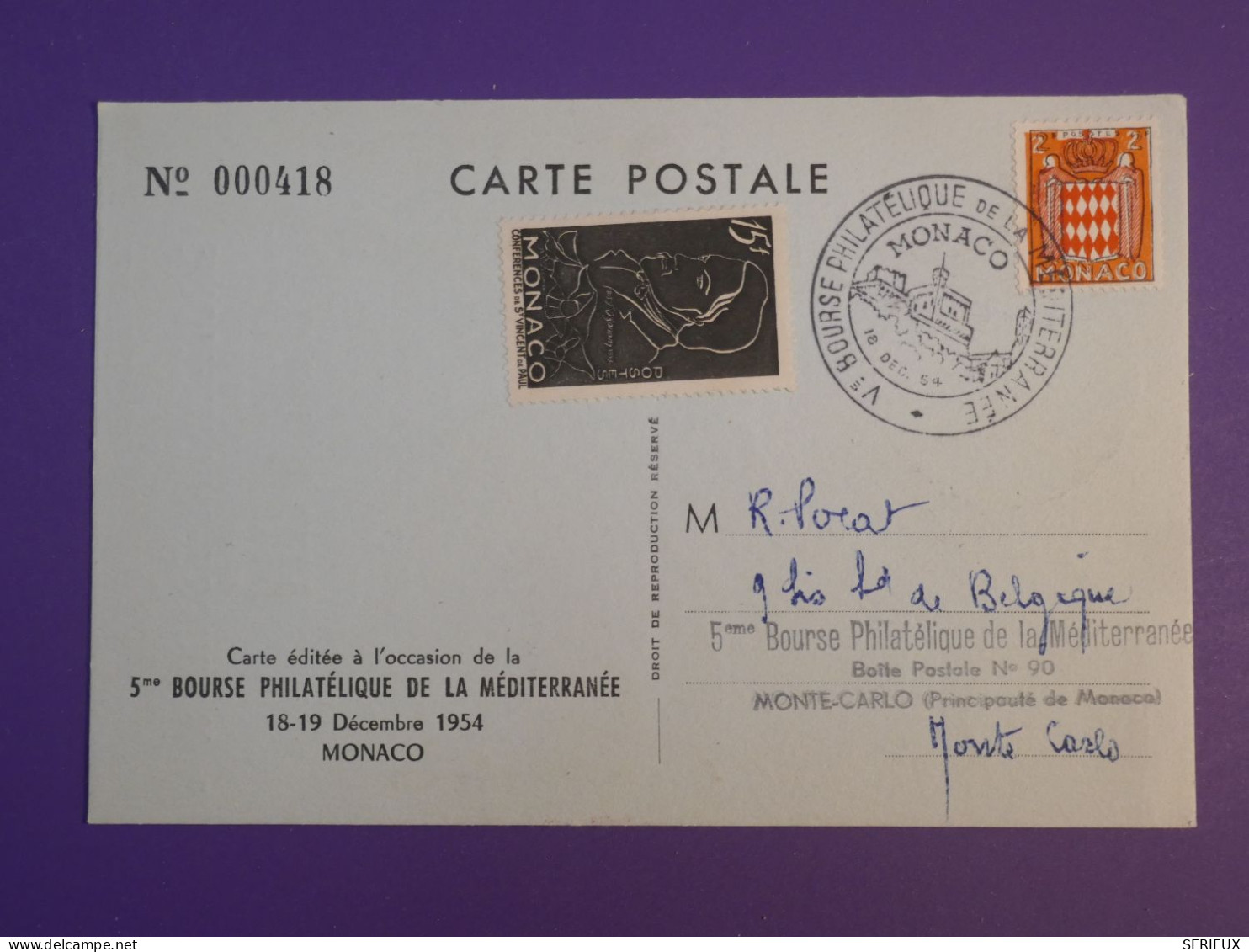 BN0 MONACO BELLE  CARTE 1954 MONTE CARLO  + AFF. INTERESSANT++ - Briefe U. Dokumente