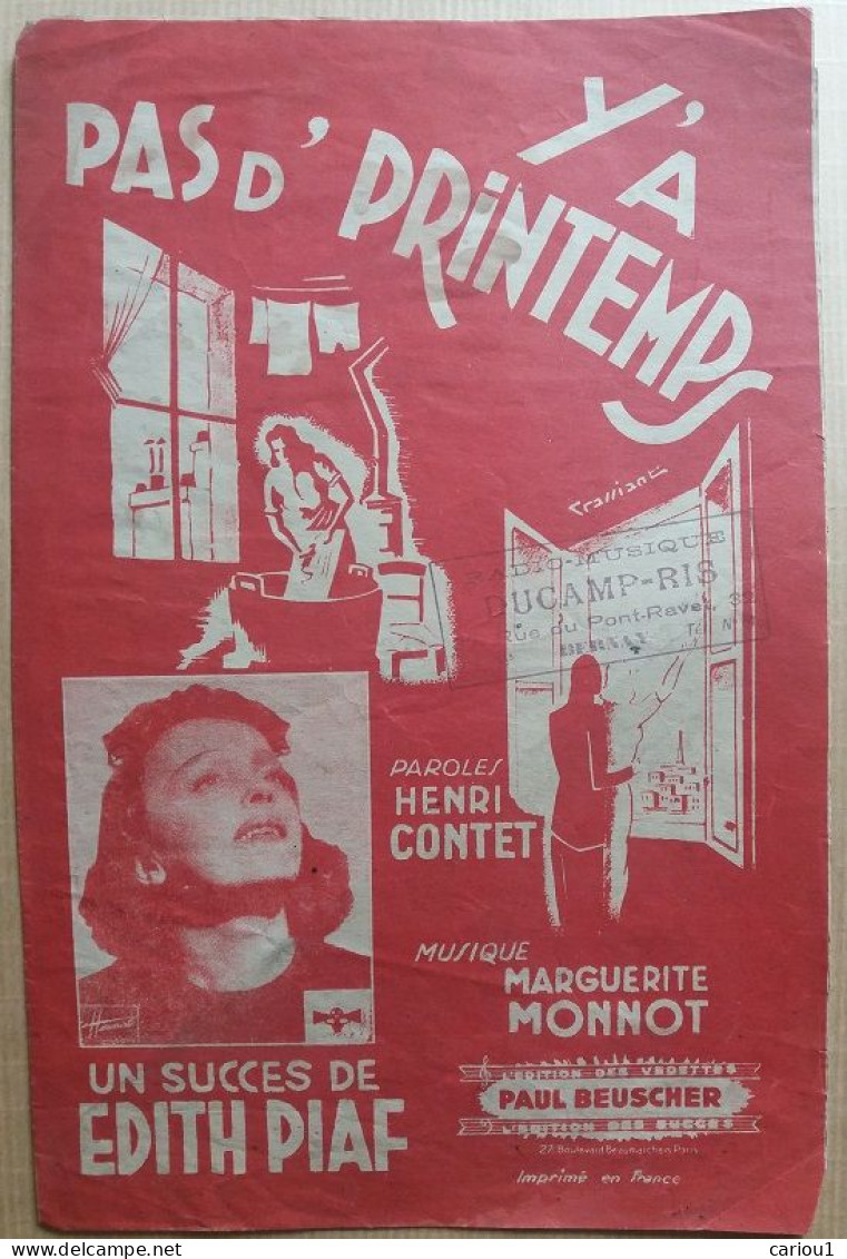 C1 EDITH PIAF Partition Y A PAS DE PRINTEMPS 1944 Marguerite MONNOT Henri CONTET - Andere & Zonder Classificatie