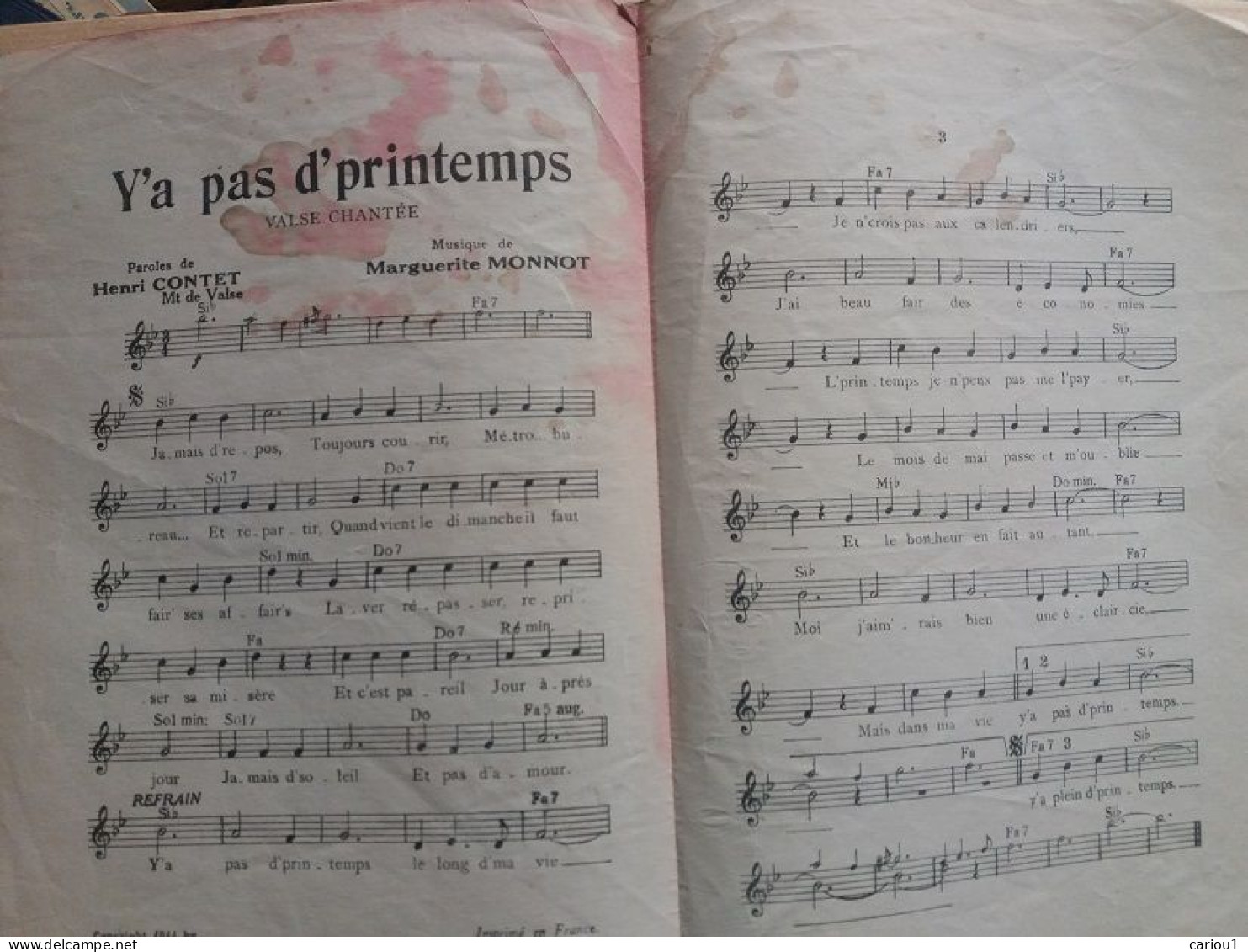 C1 EDITH PIAF Partition Y A PAS DE PRINTEMPS 1944 Marguerite MONNOT Henri CONTET - Sonstige & Ohne Zuordnung