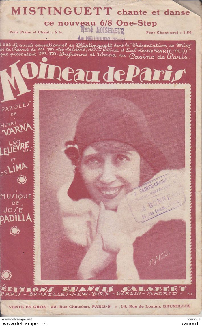 C1 MISTINGUETT Partition MOINEAU DE PARIS 1929 One Step PARIS MISS Padilla - Other & Unclassified