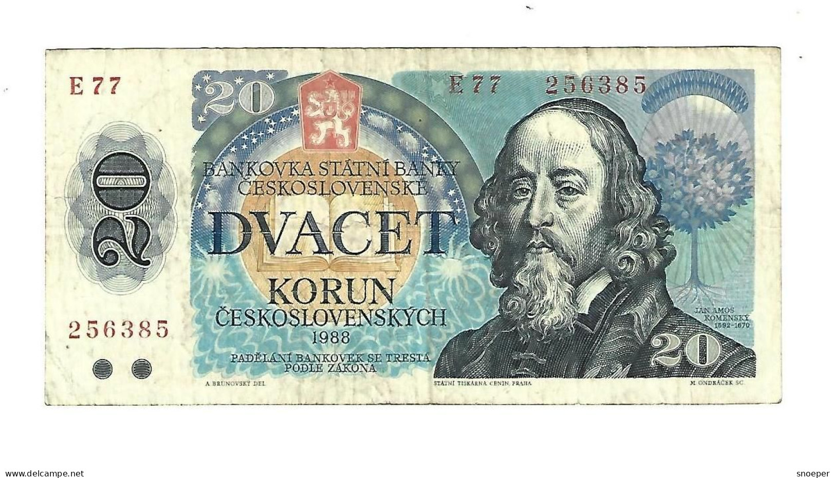 *czechoslovakia 20 Korun 1988  Km 95  Vf - Tschechoslowakei