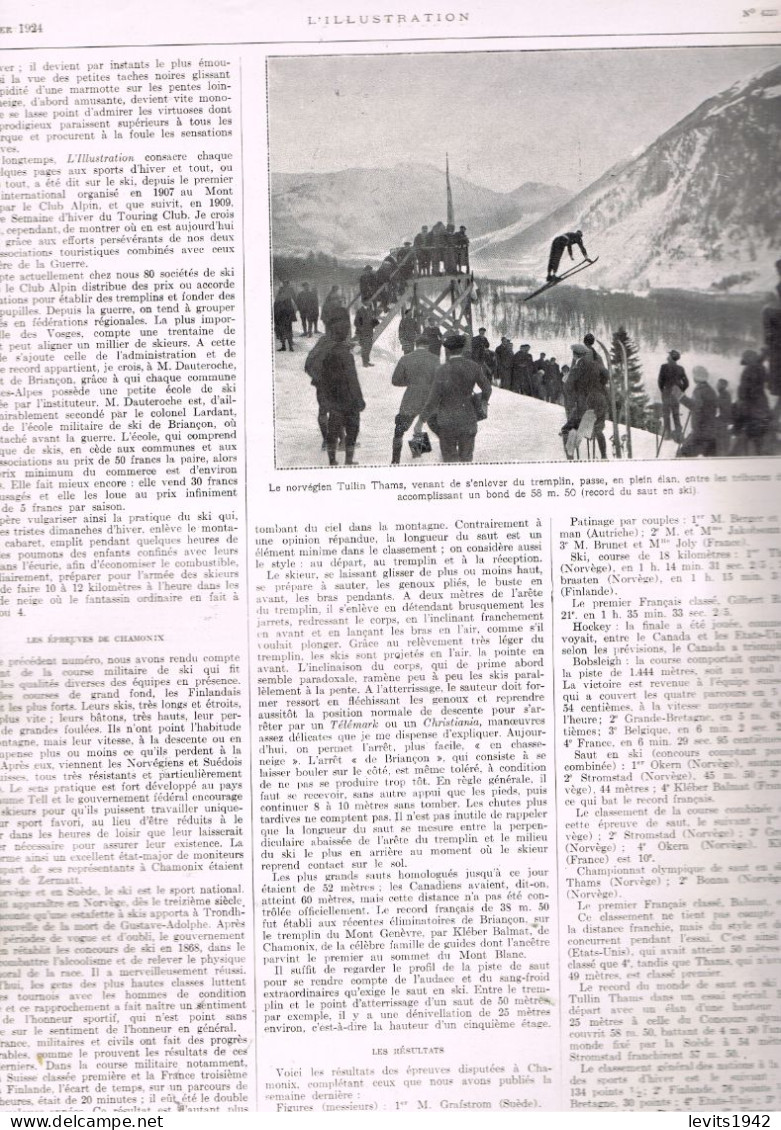 JEUX OLYMPIQUES D'HIVER 1924 - CHAMONIX - REVUE L'ILLUSTRATION - 09-02-1924 - - Other & Unclassified