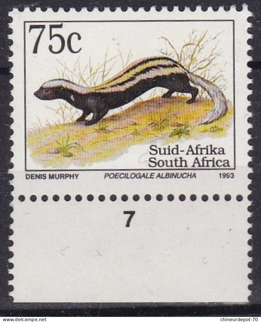 75c DENIS MURPHY South Africa South Africa POECILOGALE ALBINUCHA 1993 N°7 PLANCHE BORD DE FEUILLE NEUFS ** - Ungebraucht