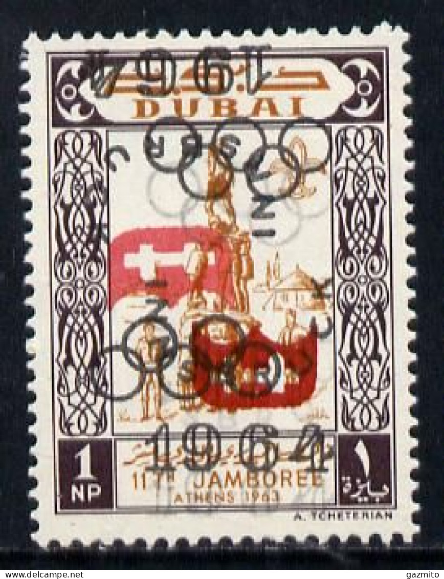 Dubai 1964, Olympic Games 1np Scouts Gymnastics, Opt'd, Black Trebled, Once Inverted & Red Doubled, Once Inverted, 1val - Erreurs Sur Timbres