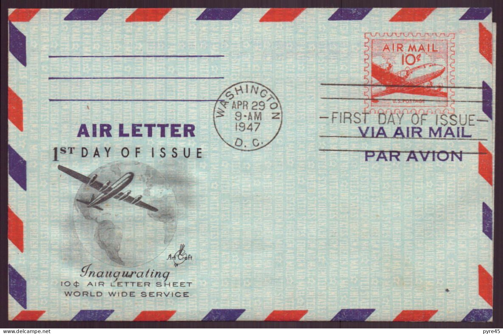 ETATS UNIS FDC DU 29 SEPTEMBRE1947 WASHINGTON AIR LETTER - 1941-1950