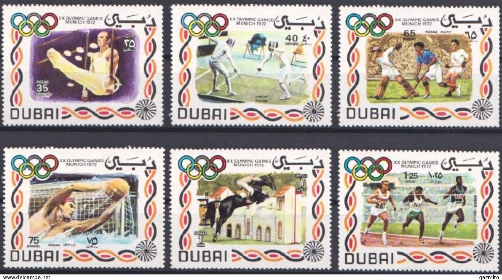 Dubai 1972, Olympic Games In Munich, Gymn, Fency, Grass Hokey, Athletic, Horse Race, Swimming Pool, 6val - Hockey (Field)