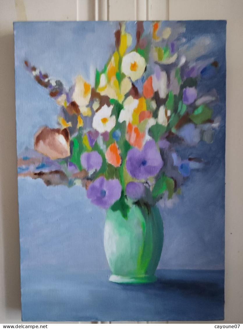 LP PARMA (XXème) "Bouquet Au Vase Vert" Acrylique Sur Toile Signée - Huiles