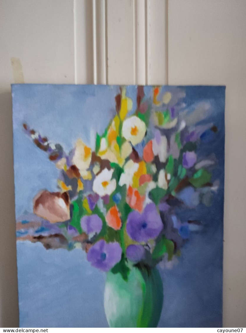 LP PARMA (XXème) "Bouquet Au Vase Vert" Acrylique Sur Toile Signée - Huiles