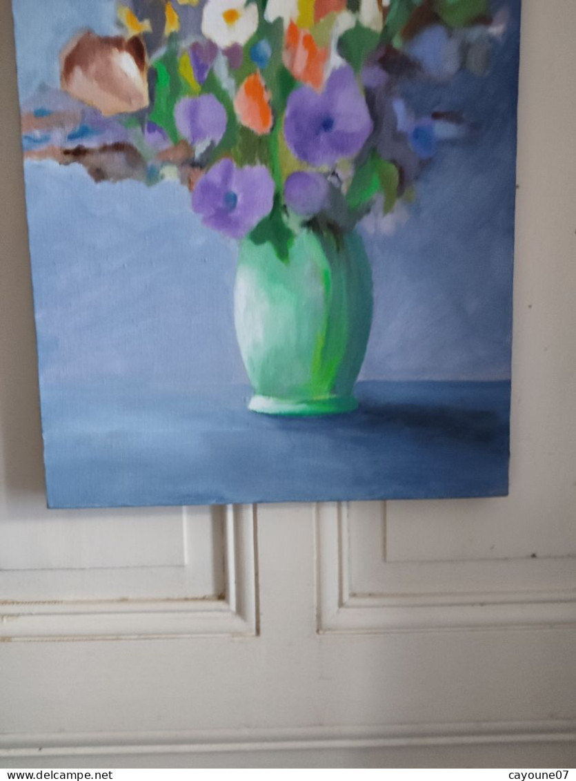 LP PARMA (XXème) "Bouquet Au Vase Vert" Acrylique Sur Toile Signée - Oils