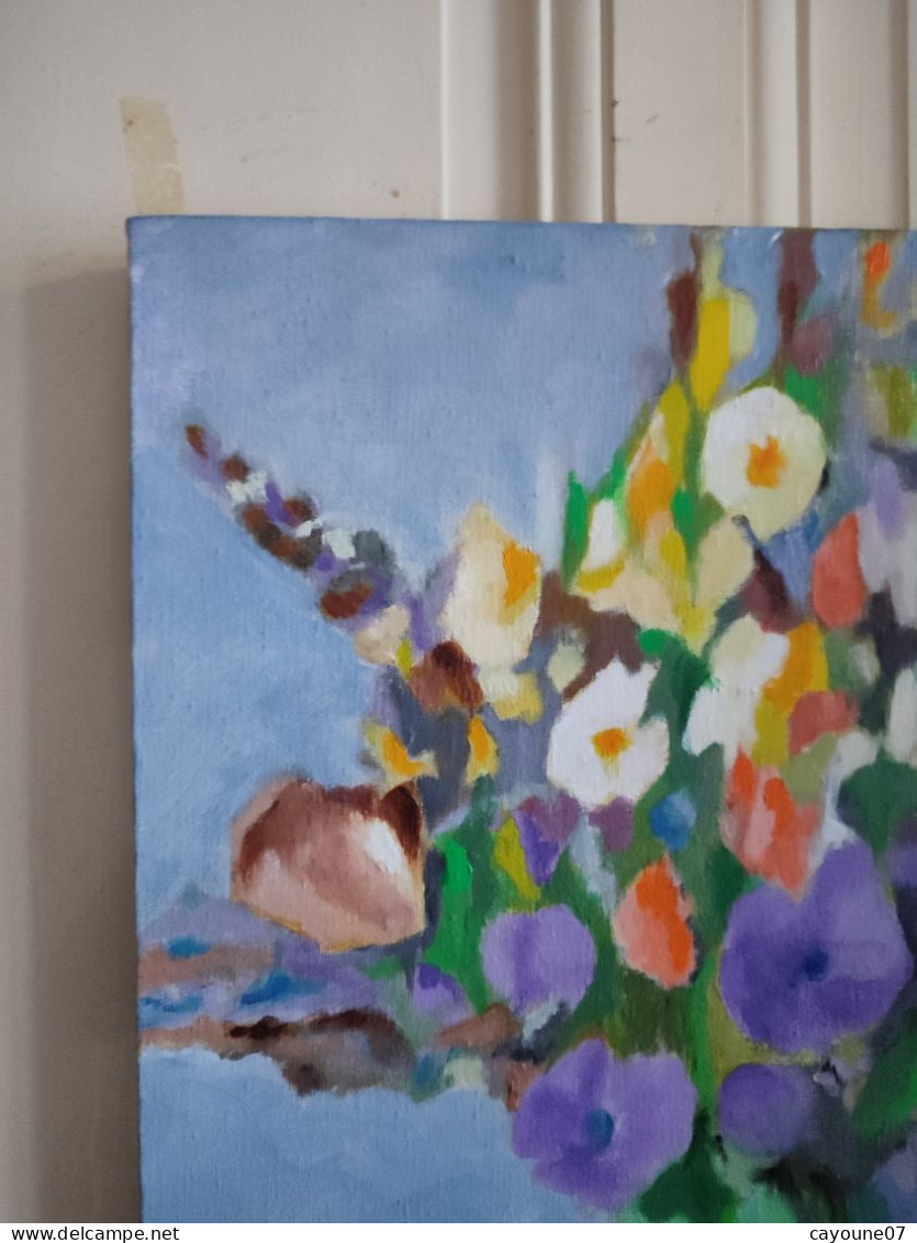 LP PARMA (XXème) "Bouquet au vase vert" acrylique sur toile signée