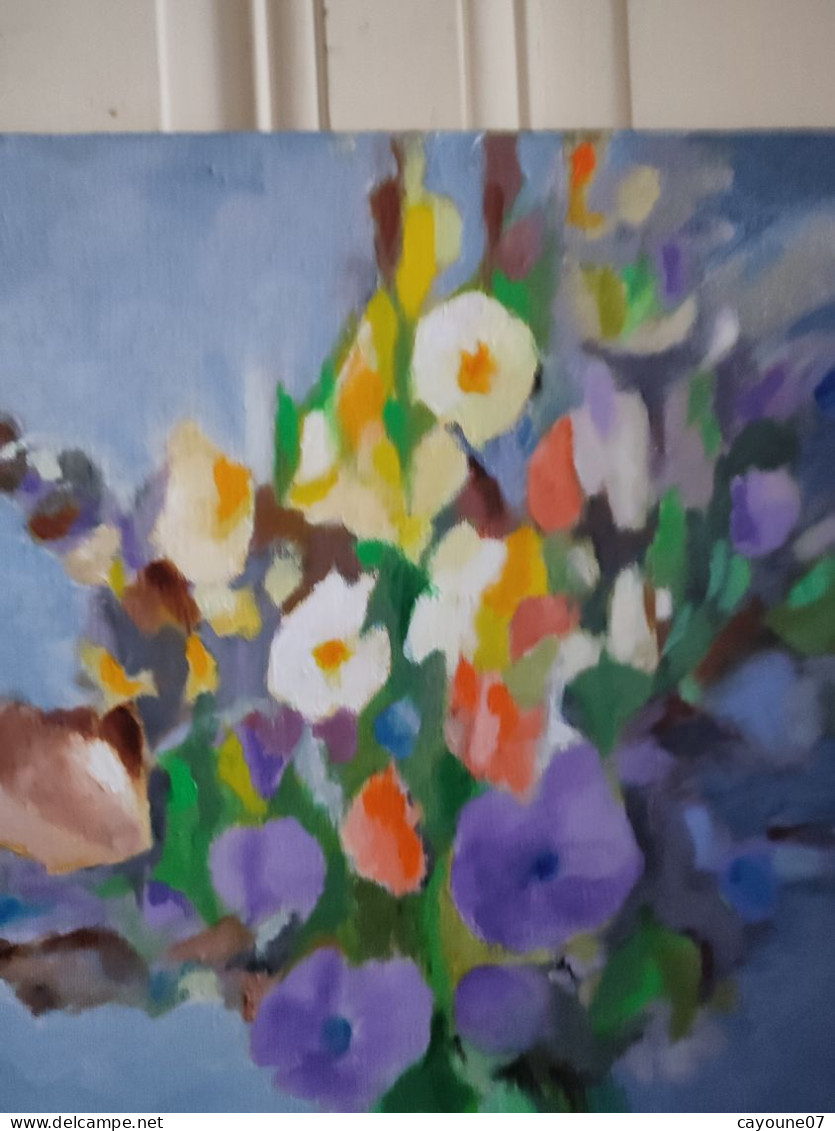 LP PARMA (XXème) "Bouquet au vase vert" acrylique sur toile signée