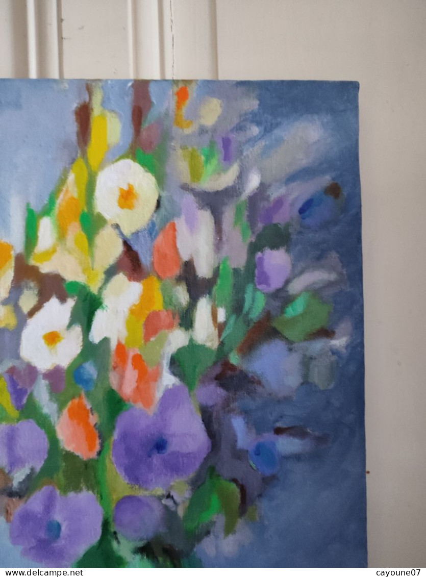 LP PARMA (XXème) "Bouquet au vase vert" acrylique sur toile signée