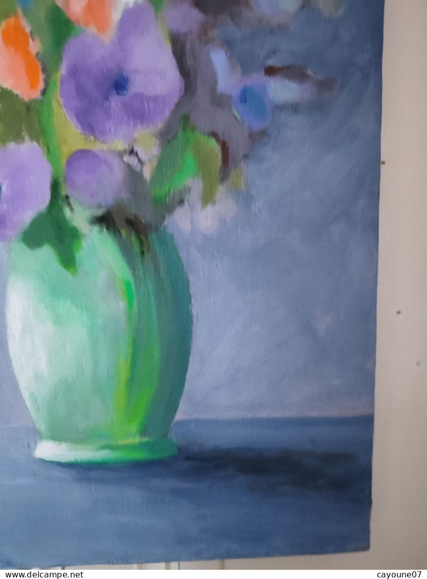 LP PARMA (XXème) "Bouquet au vase vert" acrylique sur toile signée