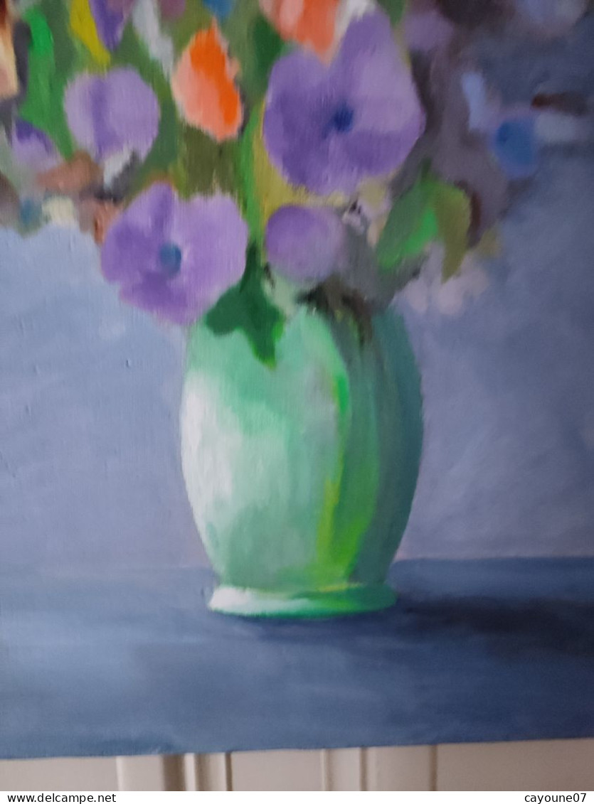 LP PARMA (XXème) "Bouquet au vase vert" acrylique sur toile signée