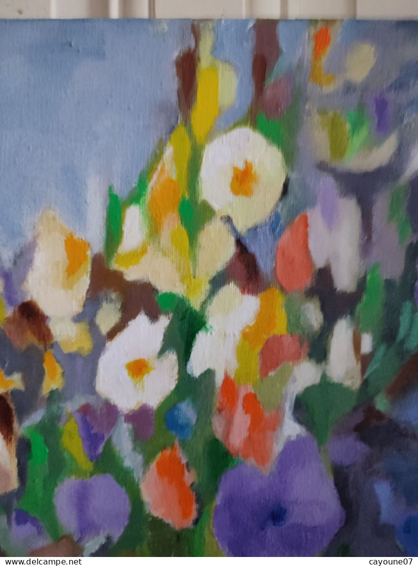 LP PARMA (XXème) "Bouquet au vase vert" acrylique sur toile signée