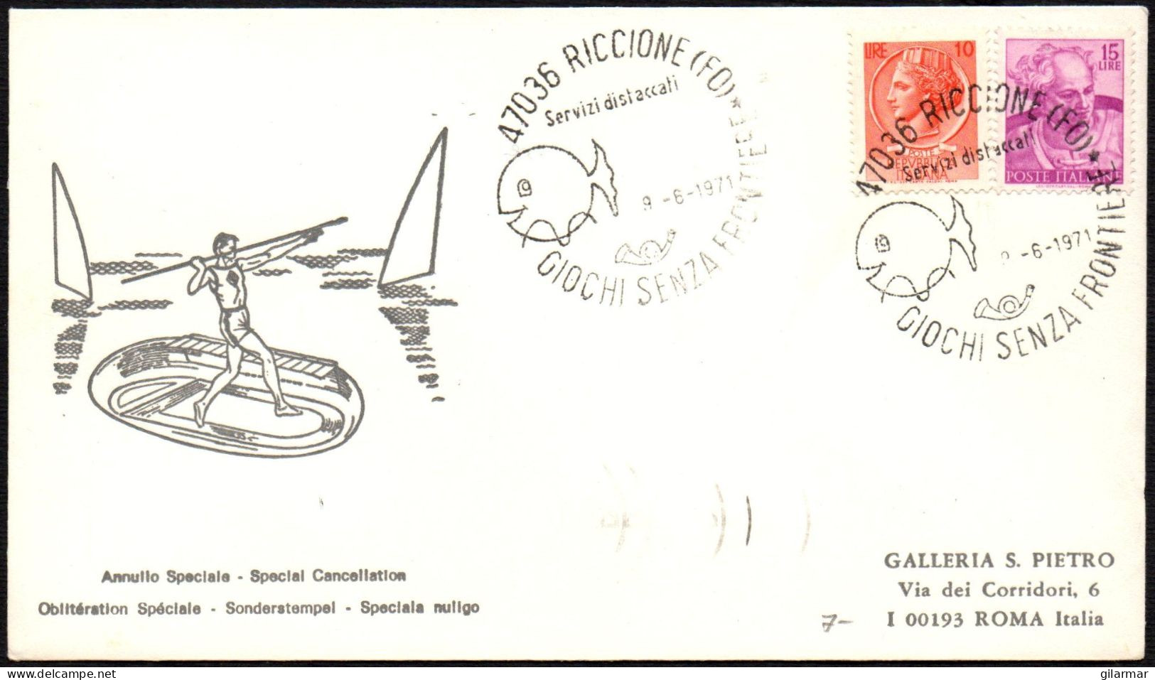 ITALIA RICCIONE (FO) 1971 - GIOCHI SENZA FRONTIERE - BUSTA VIAGGIATA - BOLLO ARRIVO ROMA RISPARMIO POSTALE - M - Zonder Classificatie