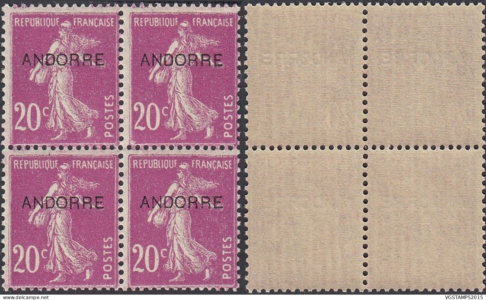 Andorre 1931- Andorre Française - Timbres Neufs. Yv. Nr.: 8. Mi Nr.: 8. Bloc De 4. Lilas Rose.... (EB) AR-01535 - Unused Stamps