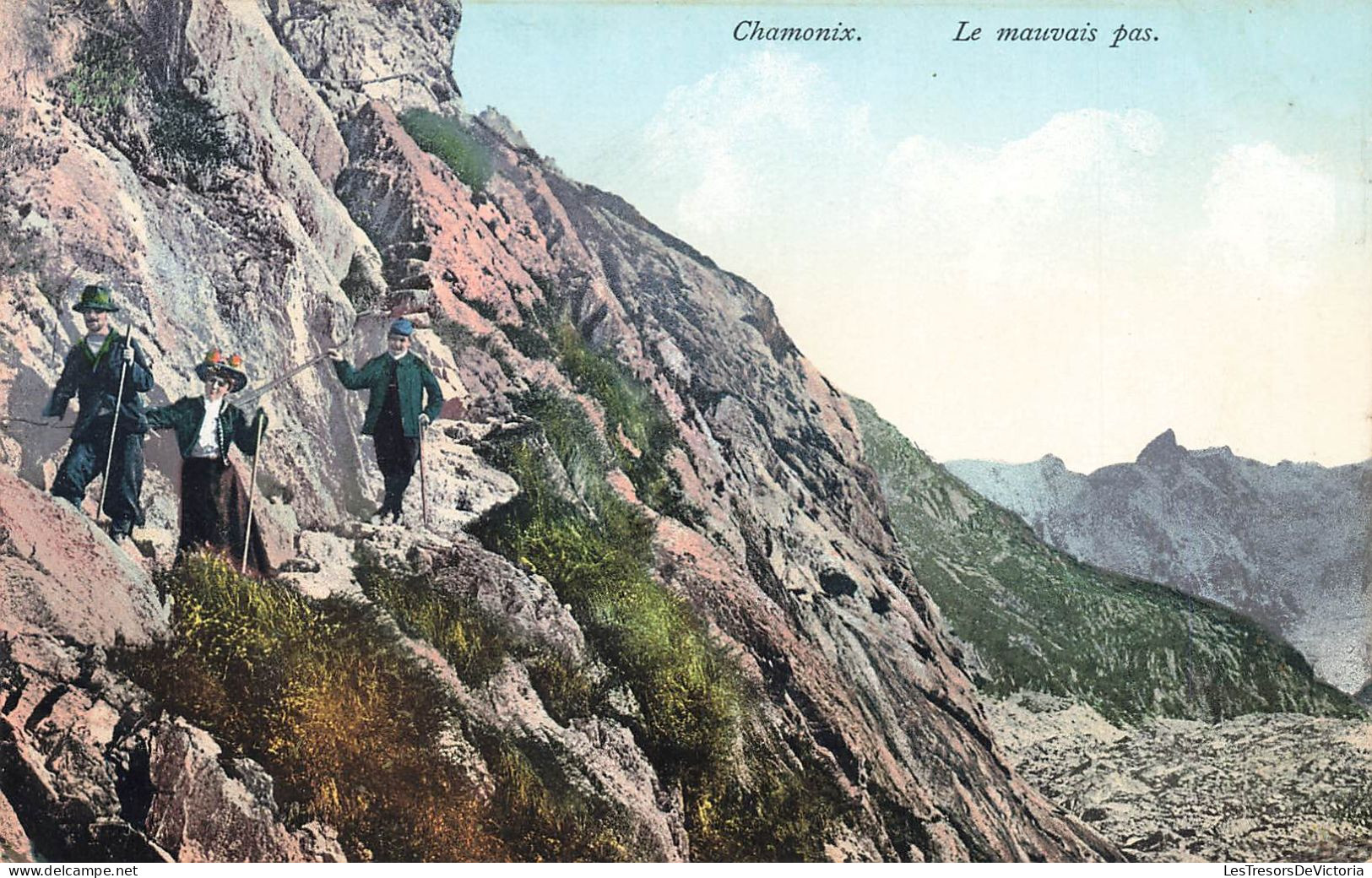 FRANCE - Chamonix - Le Mauvais Pas - Colorisé - Alpinistes - Carte Postale Ancienne - Chamonix-Mont-Blanc