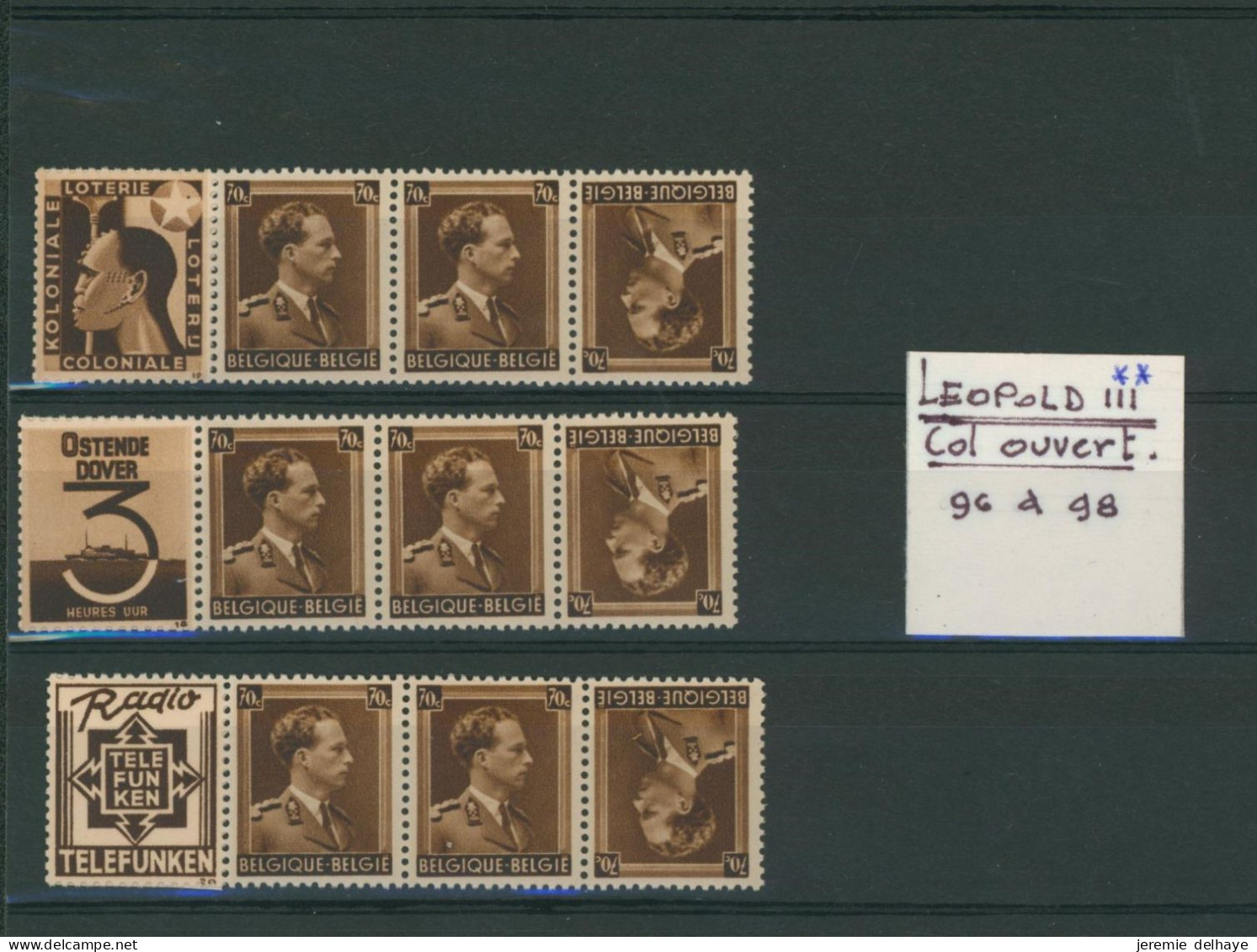 Timbres Publicitaire - PUc96 à 98** (Léopold III) Position / Combinatie A  Complet !  Loterie, Ostende-Dover - Ungebraucht